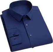 [Kiioouu] Mens Long Sleeve Dress Shirts No Trace Soft Cozy Pocket-Less Formal Business Non-Iron Slim Fit Office Social Shirts