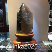 10.67LB Rare Natural smoky rutile quartz obelisk crystal point wand tower reiki