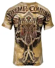 Xtreme Couture Affliction Men's T-Shirt LOCKDOWN Tan Tattoo Biker S-5XL $40