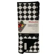 KITCHENAID Checkered Black & White 2 Pack Dish Drying Mats 16x22 Fall Decor NEW
