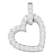14k White Gold Round Diamond Small Dangling Heart Pendant 1/4 Cttw
