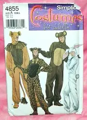 Uncut Simplicity Misses Men S,M,L Animal Costumes Pattern 4855 Lion Tiger Monkey