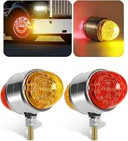 ASNOO 2PCS Amber/Red Double Face 34 LED Watermelon Turn Signal Lights, Semi Truck Chrome Auxiliary Waterproof Dual Revolution LED Lights for Freightliner Peterbilt Kenworth Mack Western Star