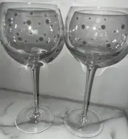 Set Of 2 KATE SPADE LARABEE DOT BALLOON WINE GLASSES, 8 1/2" by LENOX NWT