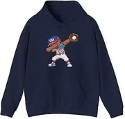 [Sumairah] Dabbing Baseball Player 4th of July USA American Flag Boys Hoodie for Men Women