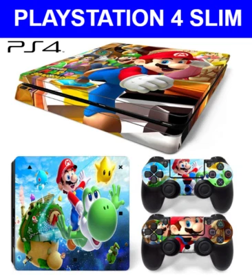 PS4 Mario Themed Decal Sticker Skin for PS4 SLIM Wrap Vinyl + Controller