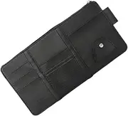CHILDWEET Auto Visor Holder Sunglasses Folder Wallet Leather Zipper Car Organizer Clip for Sunglasses Cards Stylish Black Storage for Vehicle Accessories
