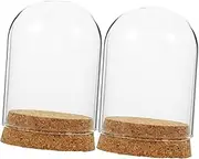 LIFKICH 2 Sets Preserved Flower Glass Cover with Cork Base Elegant Glass Dome for Home Decor Table Display Unique for Valentine Day