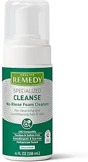 Medline Remedy Specialized No-Rinse Foam Cleanser (4 oz), Unscented, Moisturizing Body Wash, Incontinence Care, Skin Nourishing, For Hair and Dry Skin, Gentle, Eczema Seal, Sulfate-Free