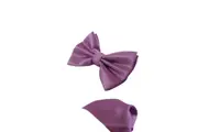 Mens Dusty Purple Plain Coloured Checkered Bow Tie & Matching Pocket Square Set
