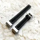 Black Color Soft Leather Band Strap with White Stitches for Fitbit Charge 3