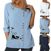 Women's Blouse Animal Cat Elegant Vintage Fashion Long Sleeve Crew Neck Regular Tops Daily Going out Weekend White Blue Dark Blue Fall