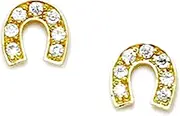 [JewelryWeb] 14k Yellow Gold CZ Simulated Diamond Small Horseshoe Screw Back Earrings 8x8mm Stud Earring for Women