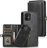 Cavor for iPhone 12 Mini Wallet Case,2 in 1 Magnetic Detachable Case Leather Flip Cover with Stand Feature & Card Slots & Wristlet Strap (5.4")-Black