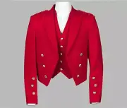 Men's Scottish Red Prince Charlie Kilt Jacket and Waistcoat Wedding Kilt Jacket