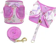 Dog Harness and Leash Set with Angle Wings,Pet Adjustable Mesh Vest Harness with Wings and Bow for Small Medium Dogs Cats_S(Purple Flower)