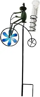 Outdoors Weather Gauges - Frogs Cycle Wind Spinner Rain Gauge - Decorative Rain Measure Gauge for Gardens, Yards, Fences