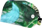 [WOSHJIUK] Working Hat 2 Pack Scrub Caps for Women,Ocean World sea Turtle Galaxy,Tie Back Cap Adjustable Scrub Hat