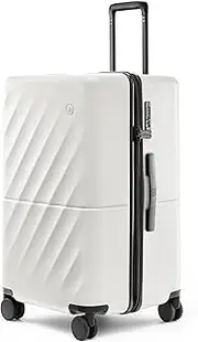 [NINETYGO] Carry On Suitcase, Checked Trunk Luggage with Double Spinner Wheels, Anti-Burst Zipper, Hard Case PC Suitcase Carry On, Lightweight Travel Luggage, TSA Approved, 06-Pearl White (Hudson