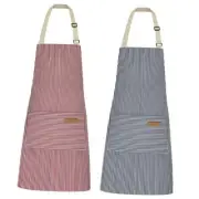 2 Pack Kitchen Cooking Aprons, Adjustable Bib Blue Pinstripes/Pink Pinstripes