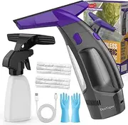 Rechargeable Window Vacuum Squeegee with Squeegee Blade, Cordless Window Vacuum Cleaner Set to Spray, Wipe & Suck Up, Window Cleaner Perfect for Mirrors, Glass, Tile and Countertops