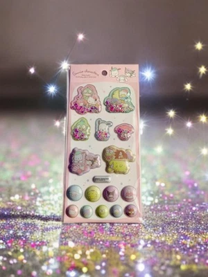 Sanrio 3D Stickers Glitter Capsule Quicksand Decals Hangyodon Melody Sleepover