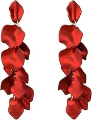 [Generic] Oversized Petal Tassel Earrings - Long Dangle Drop For Weddings & Parties (Red/Blue)