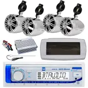 Dual Bluetooth Marine Radio,Cover,Antenna,Amp w/Kit, 4x 2.25" 10W Chrome Speaker