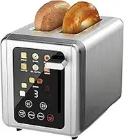6 in 1 Stainless Steel Toaster, 2-Slots Touchscreen Smart Toaster with Touch Screen, with Sound Function and Digital Timer, 6 Bread Types and 6 Shade Settings