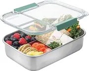 Smash Microwave Safe Stainless Steel Bento Lunch Box, 3 Compartments, Sage 1300ml