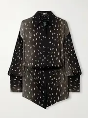 [The Attico] The Attico - Silvye Asymmetric Cheetah-print Satin-twill Mini Shirt Dress - Brown - IT36 IT 36 Brown