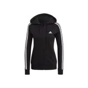 (W) Adidas Essentials French Terry 3-Stripes Full-Zip Fleece Hoodie Black White