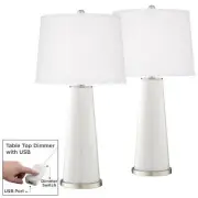 Color Plus Leo 29 1/2" Winter White Lamps Set of 2 with USB Dimmers