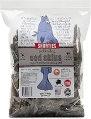 Polkadog Cod Skins Dog Treat - Lean Protein, Made in USA, Single-Ingredient, Grain & Gluten Free, for All Breeds - Crunchy Fish Skin Treat for Teeth Health, 12oz Shorties