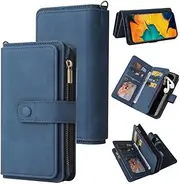 Case for Samsung Galaxy A20/A30 Zipper Pocket Durable PU Leather Flip Case Wallet Purse for Galaxy A20/A30 Case Wallet with 15 Card Slots Holder for Women Men Blue