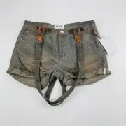 One Teaspoon Braces Shorts Kids Size 28 Grey Striped Pockets Long Line Low Waist