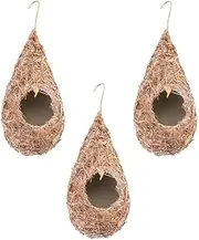3Pcs Hummingbird House Straw Woven Bird House Grass Bird Hut Bird Shelter Breeding Nest Cave for Garden Balcony Hanging Decoration