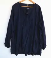 New Autograph Top 24 Womens Blue Lace and Ladder Trim Elastic Cuff Blouse