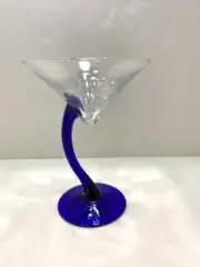 Vintage Libbey Cobalt Blue Curved Stem Martini Cocktail Glass