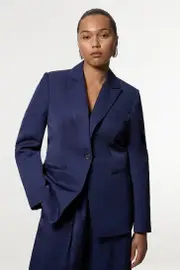 Plus Size Tailored Viscose Linen Single Breasted Blazer Jacket