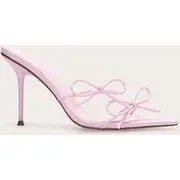 Pink Wide Fit Pu Point Toe Multi Bow High Stiletto Heeled Mules, Pink