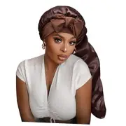 Satin Silk Bonnet Hair Cap: Long Bonnets with Elastic Tie Band X-Large Coffee