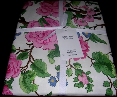 WILLIAMS SONOMA CANTON ROSE TABLECLOTH 100% COTTON 70X108 MADE IN TURKEY NEW/WTG