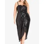 City Chic Siren Maxi Dress black sequin wrap style size 14