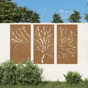 Garden Wall Decorations 3 pcs 105x55 cm Corten Steel Tree Design vidaXL