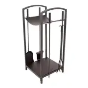 Pleasant Hearth Fireplace Tool Set Log Bin Steel Poker Shovel Tong Stand 5-Piece