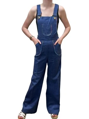 NOS Vtg 70s Xs/S Bib Overall Jumpsuit RAINBOW Brushed Denim Jeans BELL Bottoms