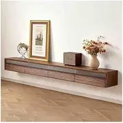 Black Walnut Wall Mounted Floating TV Cabinet Media Unit with LED Light TVs Stand with Flip Down Door and Drawer for Living Room(210x26x22cm)