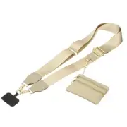 Phone Strap with Wallet and Patches for Travel Shopping, Apricot