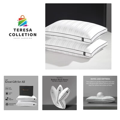 Goose Down Feather Pillow - Luxury Gusseted Bed Pillows for Sleeping - Premiu...